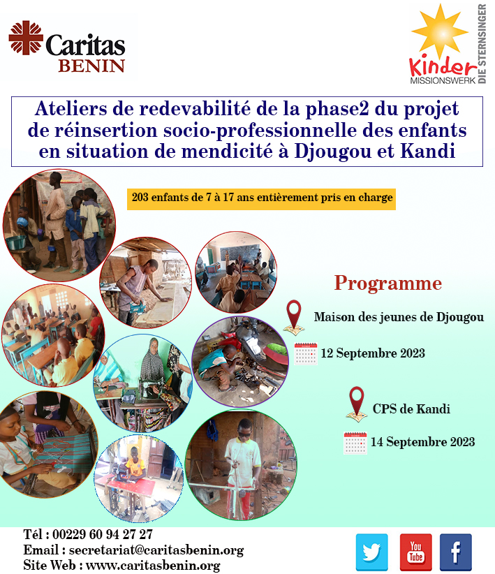 Bilan du projet de renforcement de la réinsertion socioprofessionnelle des enfants en situation de mendicité dans les diocèses de Kandi et Djougou dans le nord du Bénin.